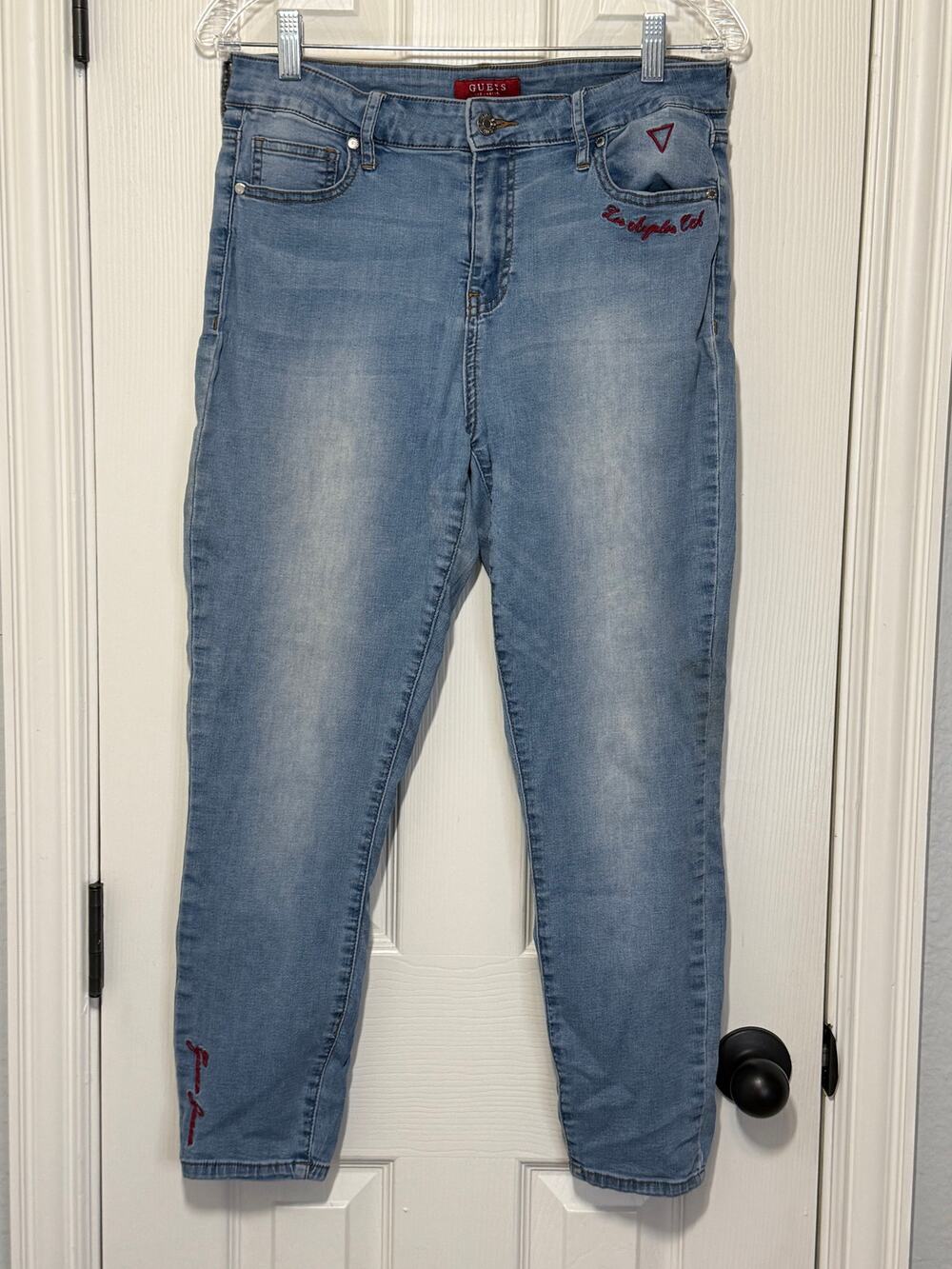 Guess Light Wash Skinny Jeans Size 31 Embroidered LA CA Y2K Street Style